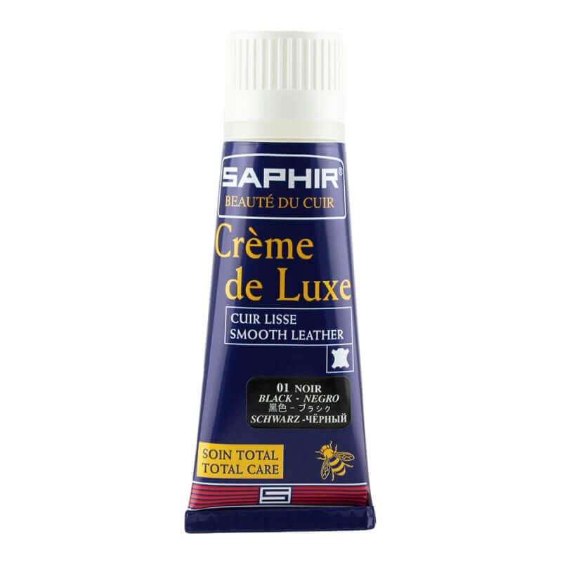 Saphir Black Deluxe Shoe Cream with Applicator Sponge