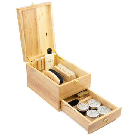 Coffret cirage Repose pied garni Cuir Complet Coffret cirage Repose pied garni Cuir Complet
