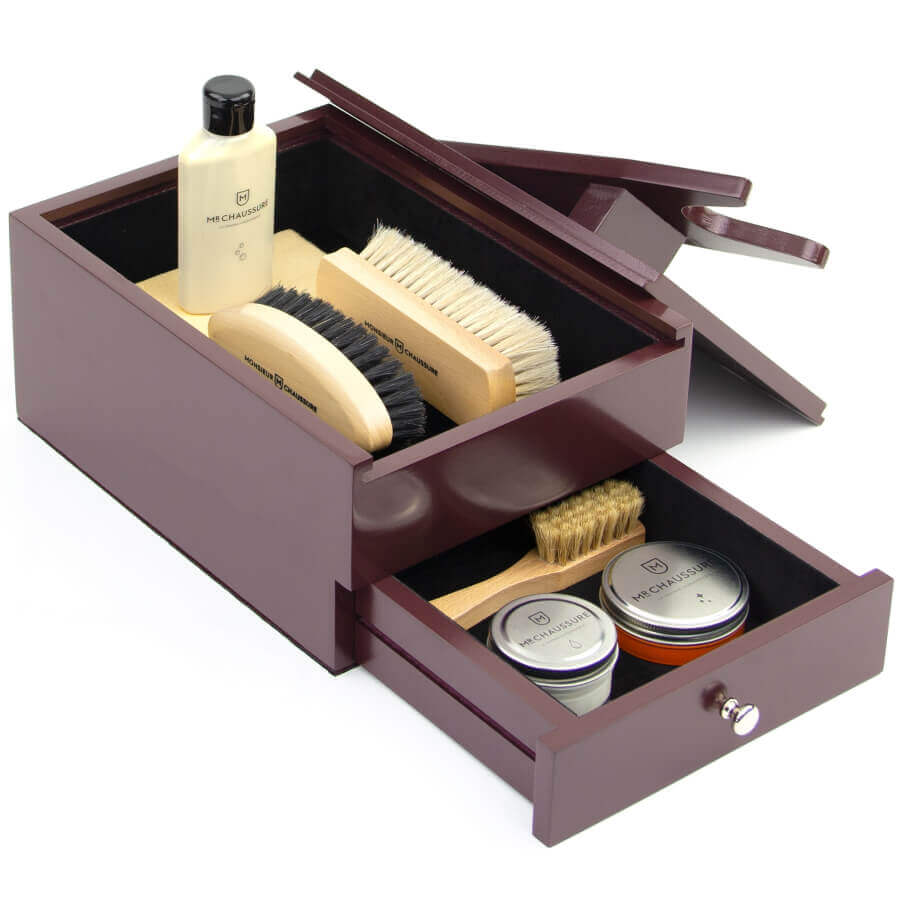 Classic Shoe Shine Boxe with Leather Essential Kit